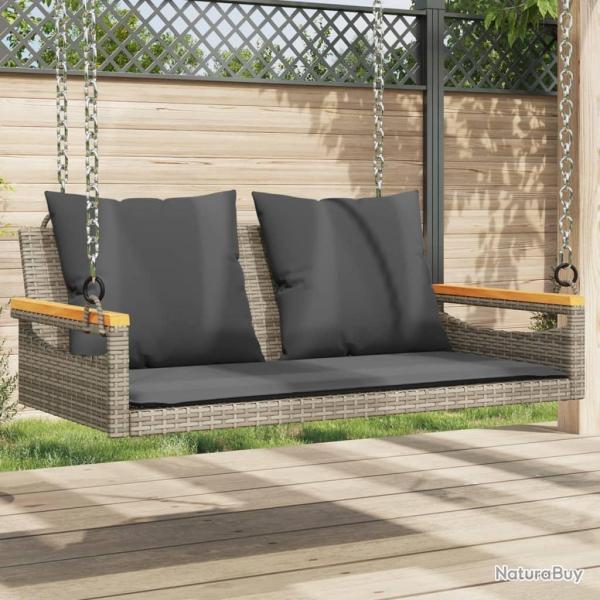Balancelle avec coussins gris 109x62x40 cm r�sine tress�e