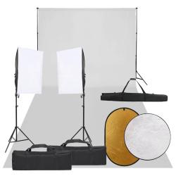 Kit de studio photo avec &eacute;clairage toile de fond et r&eacute;flecteur