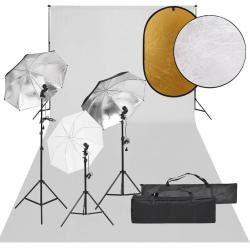 Kit de studio photo avec &eacute;clairage toile de fond et r&eacute;flecteur