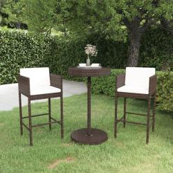 Meubles de bar de jardin 3pcs et coussins R&eacute;sine tress&eacute;e Marron