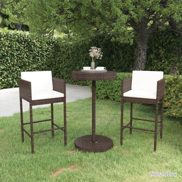 Meubles de bar de jardin 3pcs et coussins R�sine tress�e Marron