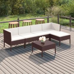 Salon de jardin 6 pcs avec coussins R&eacute;sine tress&eacute;e Marron