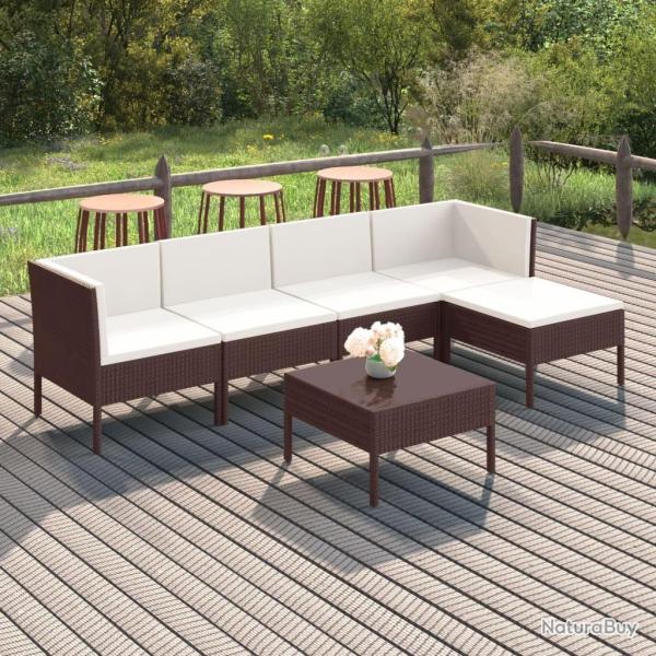 Salon de jardin 6 pcs avec coussins R�sine tress�e Marron
