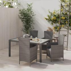 Ensemble &agrave; manger d'ext&eacute;rieur 5pcs coussins r&eacute;sine tress&eacute;e gris