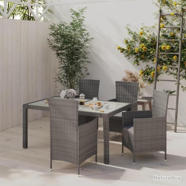 Ensemble � manger d'ext�rieur 5pcs coussins r�sine tress�e gris