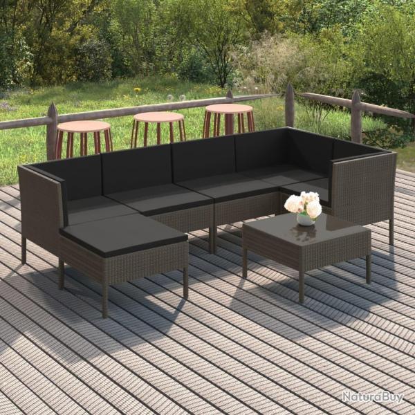 Salon de jardin 7 pcs avec coussins r�sine tress�e gris