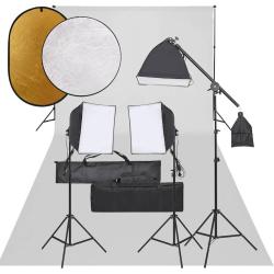 Kit de studio photo avec &eacute;clairage toile de fond et r&eacute;flecteur