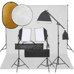 Kit de studio photo avec &eacute;clairage toile de fond et r&eacute;flecteur