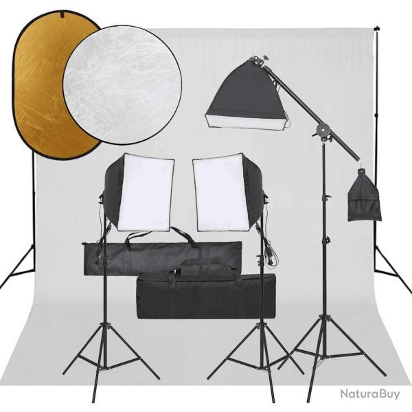 Kit de studio photo avec �clairage toile de fond et r�flecteur