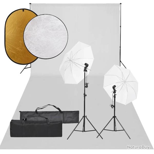 Kit de studio photo avec �clairage toile de fond et r�flecteur