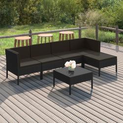 Salon de jardin 6 pcs avec coussins r&eacute;sine tress&eacute;e noir