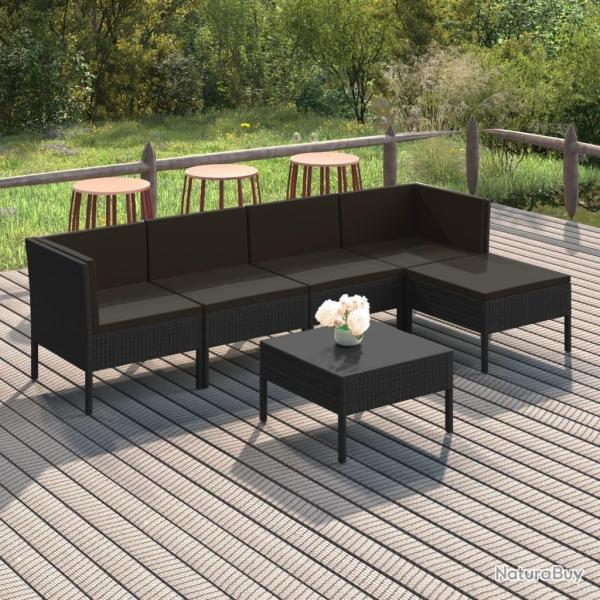 Salon de jardin 6 pcs avec coussins r�sine tress�e noir