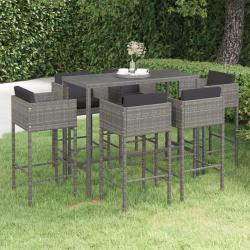 Ensemble de bar de jardin 7 pcs et coussins R&eacute;sine tress&eacute;e Gris