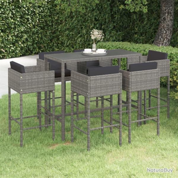 Ensemble de bar de jardin 7 pcs et coussins R�sine tress�e Gris