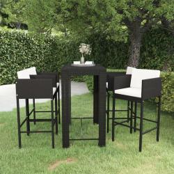 Ensemble de bar de jardin 5 pcs et coussins R&eacute;sine tress&eacute;e Noir