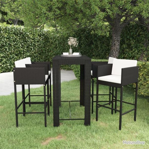 Ensemble de bar de jardin 5 pcs et coussins R�sine tress�e Noir