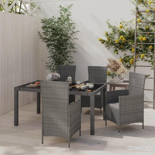 Ensemble � manger d'ext�rieur 5pcs coussins r�sine tress�e gris