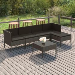 Salon de jardin 6 pcs avec coussins r&eacute;sine tress&eacute;e gris