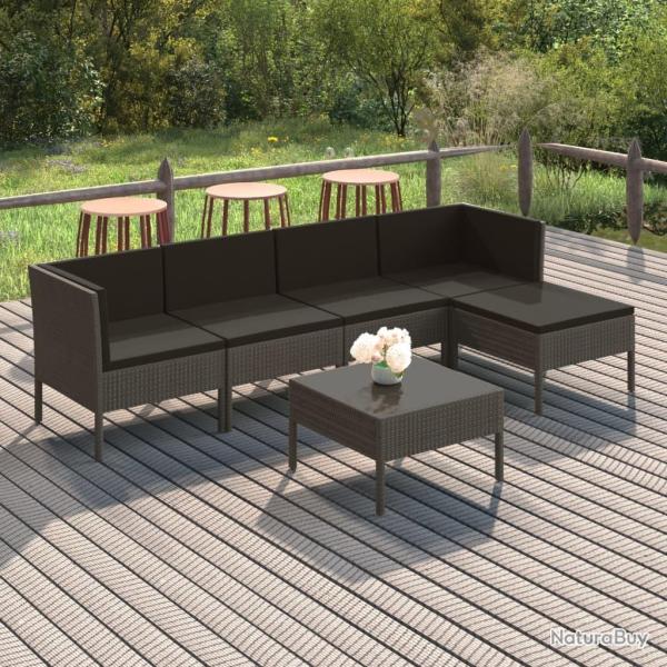 Salon de jardin 6 pcs avec coussins r�sine tress�e gris