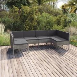 Salon de jardin 6 pcs avec coussins r&eacute;sine tress&eacute;e gris