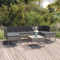 Salon de jardin 7 pcs avec coussins r&eacute;sine tress&eacute;e gris