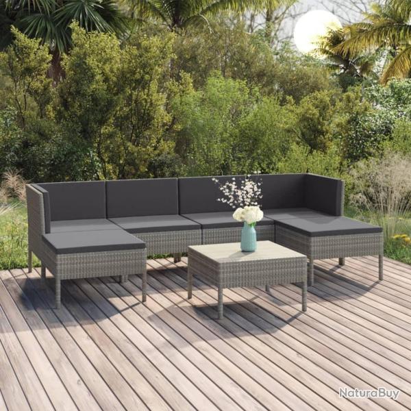 Salon de jardin 7 pcs avec coussins r�sine tress�e gris