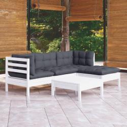 Salon de jardin 5 pcs avec coussins blanc bois de pin