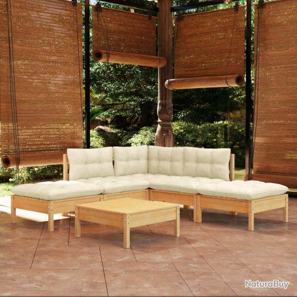 Salon de jardin 6 pcs avec coussins cr�me bois de pin
