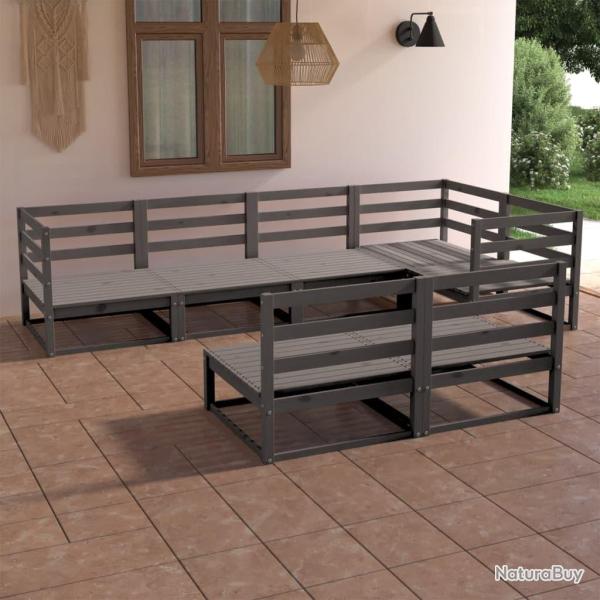 Salon de jardin 7 pcs Gris Bois de pin massif