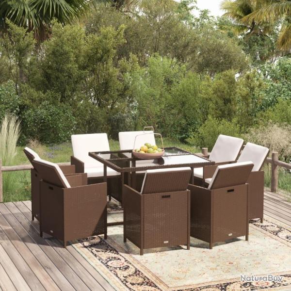 Ensemble � manger de jardin et coussins 9 pcs Poly rotin Marron