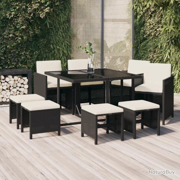 Ensemble � manger de jardin coussins 9pcs R�sine tress�e Noir