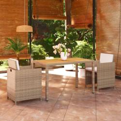 Ensemble &agrave; manger de jardin et coussins 3 pcs Poly rotin Beige