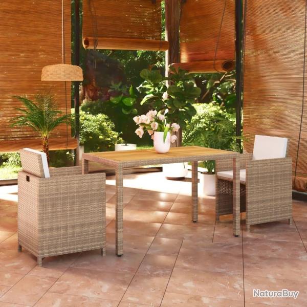 Ensemble � manger de jardin et coussins 3 pcs Poly rotin Beige