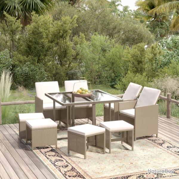 Ensemble � manger de jardin et coussins 9 pcs Poly rotin Beige