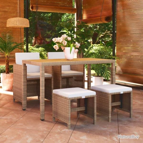Ensemble � manger de jardin et coussins 5 pcs Poly rotin Beige