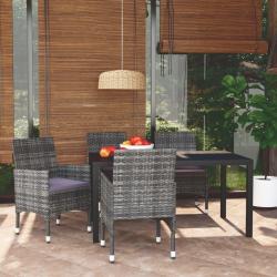 Ensemble &agrave; manger de jardin coussins 5pcs R&eacute;sine tress&eacute;e Gris