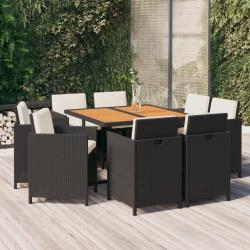 Ensemble &agrave; manger de jardin coussins 9pcs R&eacute;sine tress&eacute;e Noir