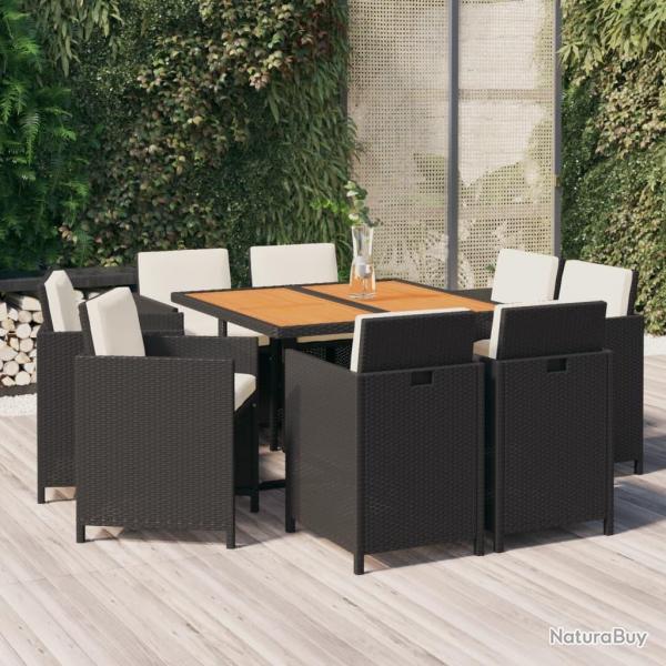 Ensemble � manger de jardin coussins 9pcs R�sine tress�e Noir