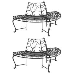 Banc demi-circulaire tour d'arbre lot de 2 &Oslash;160 cm Noir Acier