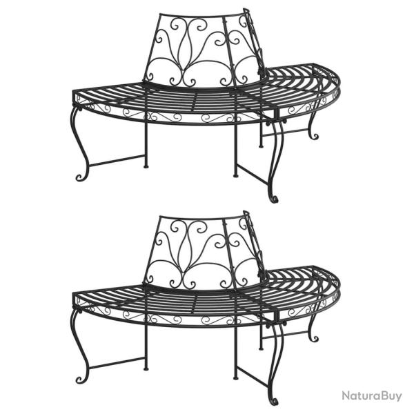 Banc demi-circulaire tour d'arbre lot de 2 �160 cm Noir Acier