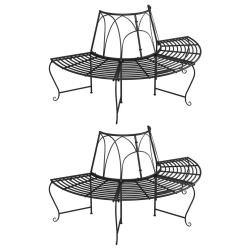 Banc demi-circulaire tour d'arbre lot de 2 &Oslash;159 cm Noir Acier