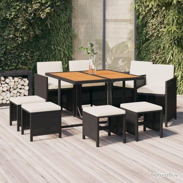 Ensemble � manger de jardin coussins 9pcs R�sine tress�e Noir
