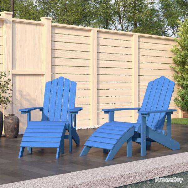 Chaises de jardin Adirondack lot de 2 repose-pieds PEHD Bleu