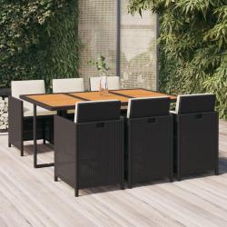 Ensemble &agrave; manger de jardin coussins 7pcs R&eacute;sine tress&eacute;e Noir