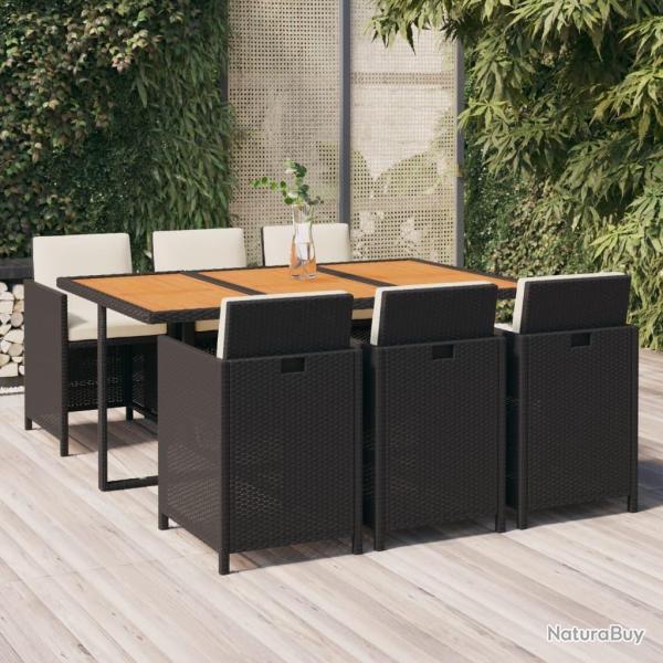 Ensemble � manger de jardin coussins 7pcs R�sine tress�e Noir