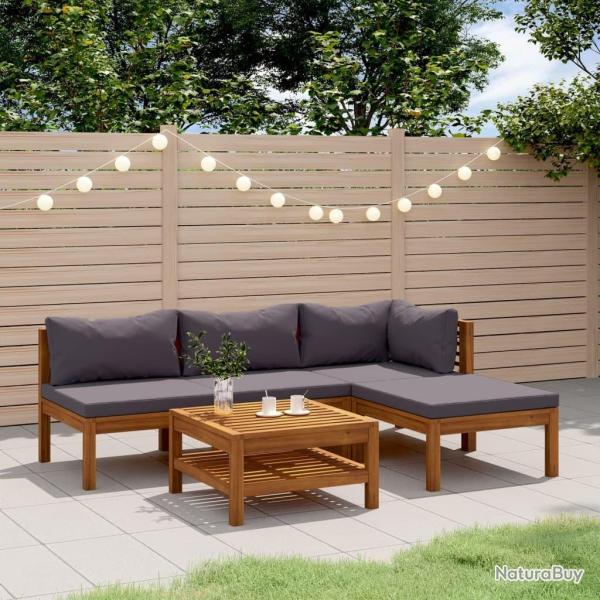 Salon de jardin 5 pcs avec coussin Bois d'acacia solide