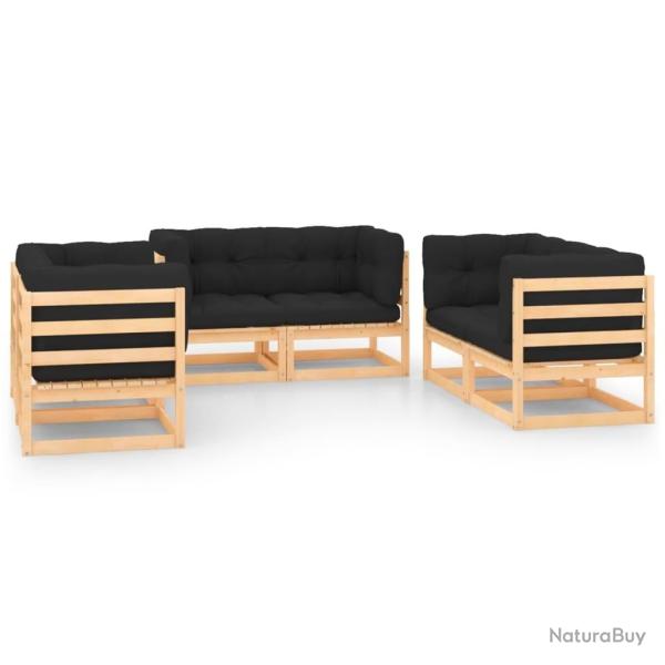 Salon de jardin 6 pcs avec coussins Bois de pin massif