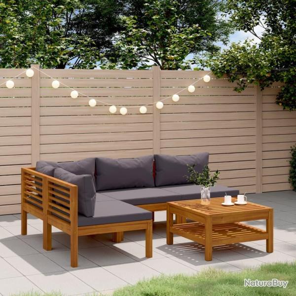 Salon de jardin 5 pcs avec coussin Bois d'acacia solide