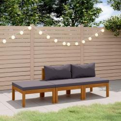 Salon de jardin 3 pcs avec coussin Bois d'acacia solide