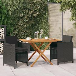 Ensemble &agrave; manger de jardin avec coussins 3 pcs noir